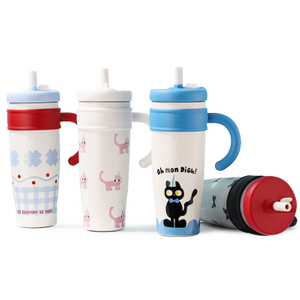 Большой изолированный стакан из нержавеющей стали с ручкой и соломинкой