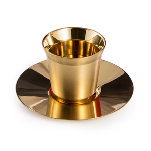 Зеркальная кофейная чашка из нержавеющей стали и блюдо с ложкой